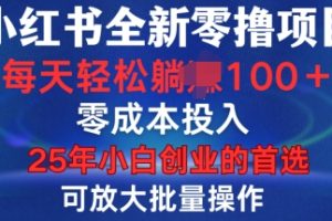 小红书全新纯零撸项目，只要有号就能玩，可放大批量操作，轻松日入100+【揭秘】