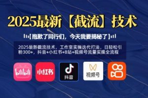 2025最新截流技术，工作室实操迭代打法，日轻松引粉300+，抖音+小红书+B站+视频号流量实操全流程