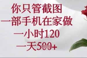 你只管截图，一部手机在家操作，一小时120.一天5张【揭秘】