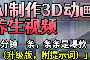 AI制作3D动画养生视频，三分钟一条，条条是爆款(升级版，附提示词)