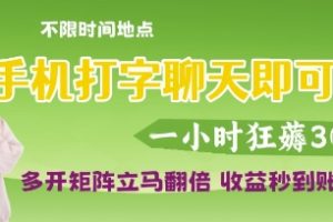 手机打字聊天即可挣钱，一小时狂薅3张，多开矩阵立马翻倍，收益秒到账【揭秘】