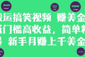 搬运搞笑视频挣美金，低门槛高收益，简单粗暴新手月入上千美刀