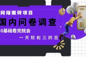 网创搬砖项目，国内问卷调查，0基础看完就会 一天轻松三四张，靠谱副业干就完了【揭秘】