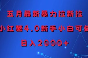 五月最新暴力拉新拉，小红薯4.0新手小白可做，日入多张