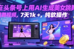 在头条号上用AI生成美女跳舞视频，7天1k+，纯软件操作