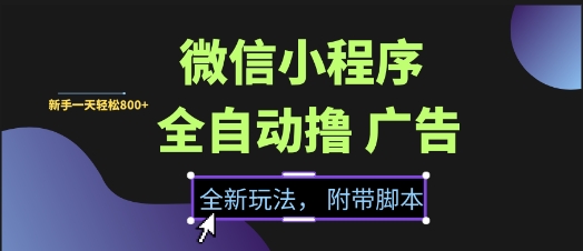 微信小程序全自动撸广告项目，彻底解决没流量的问题，新手一天8张+【揭秘】