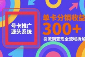 号卡推广源头系统，单卡分销收益3张+，引流到变现全流程拆解【揭秘】