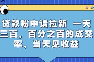 贷款粉申请拉新，一天三张，百分之百的成交率，当天见收益【揭秘】
