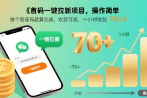 首码一键拉新项目，操作简单，接个验证码就算完成，收益可观， 一小时收益70+【揭秘】