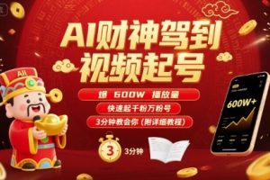 AI财神驾到视频起号，爆600W播放量，快速起千粉万粉号，3分钟教会你(附详细教程)