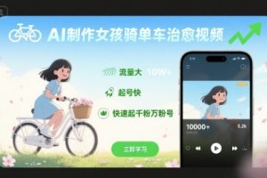 AI制作女孩骑单车治愈视频，流量大，起号快，快速起千粉万粉号