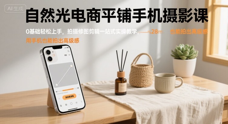 自然光电商平铺手机摄影课,0基础轻松上手,拍摄修图剪辑一站式实操教学,用手机也能拍出高级感插图 自然光电商平铺手机摄影课,0基础轻松上手,拍摄修图剪辑一站式实操教学,用手机也能拍出高级感