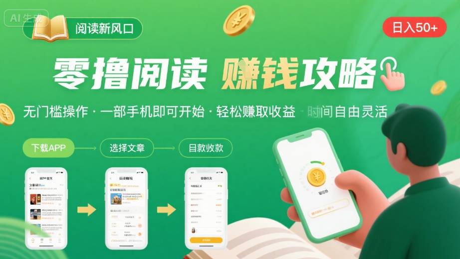 零撸阅读新风口，无门槛轻松挣，一部手机，日入 50-3张【揭秘】