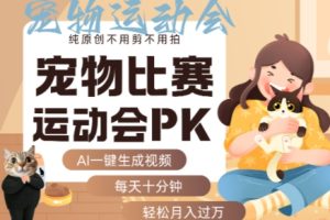 AI一键生成宠物比赛运动会PK视频,纯原创不用剪不用拍,每天十分钟,轻松月入过1W+