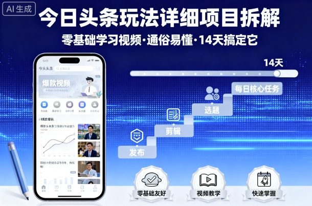 今日头条玩法详细项目拆解,零基础学习视频 通俗易懂 14天搞定它插图 今日头条玩法详细项目拆解,零基础学习视频 通俗易懂 14天搞定它
