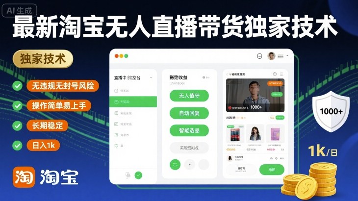 最新淘宝无人直播带货独家技术,无违规无封号风险,操作简单易上手,长期稳定日入1k【揭秘】插图 最新淘宝无人直播带货独家技术,无违规无封号风险,操作简单易上手,长期稳定日入1k【揭秘】