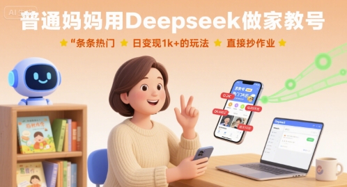 普通妈妈用Deepseek做家教号,条条热门,日变现1k+的玩法,直接抄作业插图 普通妈妈用Deepseek做家教号,条条热门,日变现1k+的玩法,直接抄作业