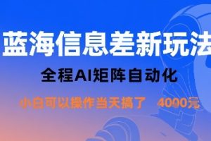 蓝海信息差新玩法，全程AI矩阵自动化小白可以操作当天搞了1k+