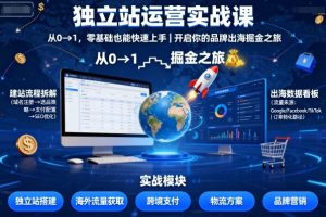 独立站运营实战课，从0到1，零基础也能快速上手，开启你的品牌出海掘金之旅