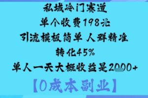 私域冷门赛道:单个收费198米引流模板简单人群精准转化45%单人一天大概收益是1k+