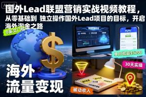 国外Lead联盟营销实战视频教程,从零基础到独立操作国外Lead项目的目标,开启海外淘金之路
