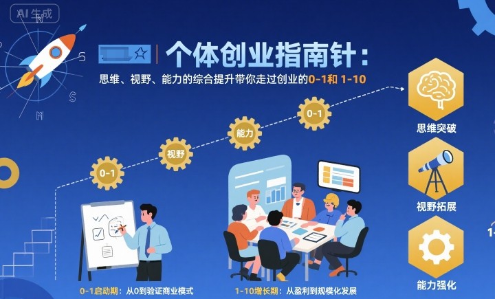个体创业指南针,思维、视野、能力的综合提升带你走过创业的0-1和1-10【音频】插图 个体创业指南针,思维、视野、能力的综合提升带你走过创业的0-1和1-10【音频】