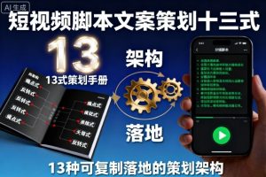 短视频脚本文案策划十三式，13种可复制落地的策划架构